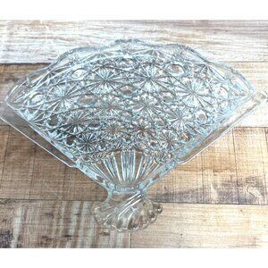 Avon Clear Glass Fan-Shaped Decorative Dish With Intricate Diamond Pattern